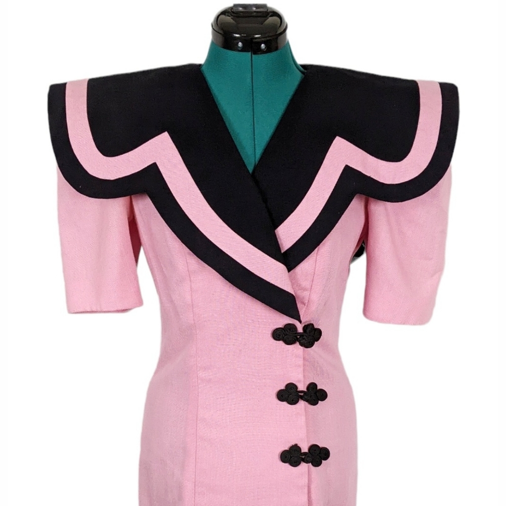 1980s Statement Sailor Sheath Dress Bold Shoulder Pads Ann Tobias 1990s Rare vtg - Picture 2 of 10